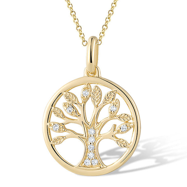 Pandantiv Aur 14k Copacul Vietii cu Diamante 0.030ct