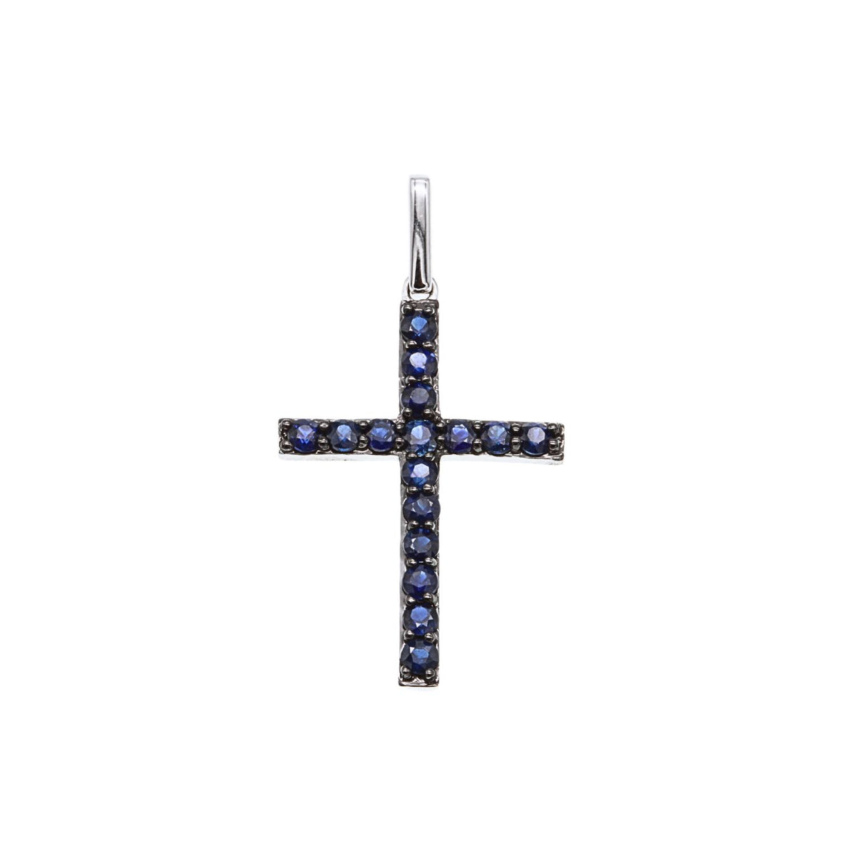 Pandantiv Aur Alb 14k Cruce cu Safire 0.73ct