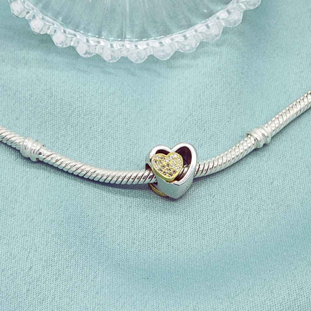 Talisman Argint Placat cu Aur pentru Bratara Lovely Hearts