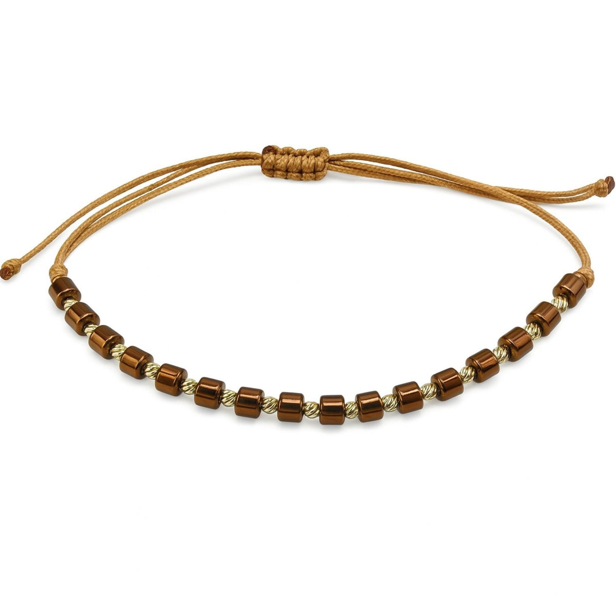 Bratara Snur cu Bile de Aur 14k si Hematit Maro 4mm