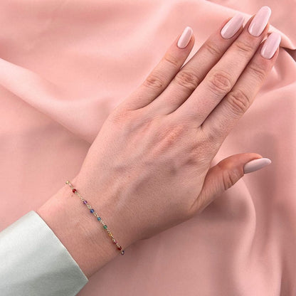 Bratara Aur 14k cu Bile si Pietre Rainbow