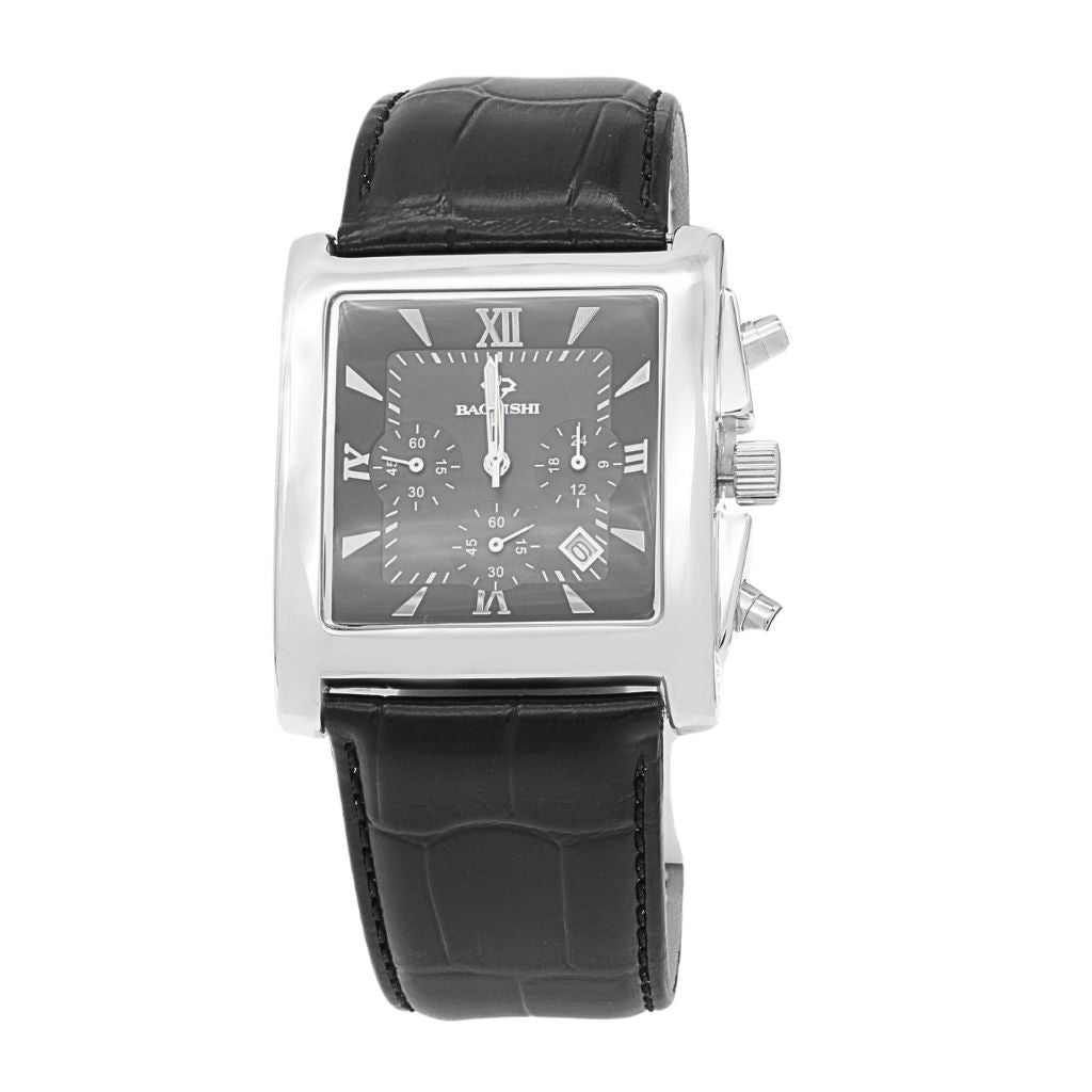 Ceas Argint 37 mm Barbati Curea Neagra si Cadran Patrat