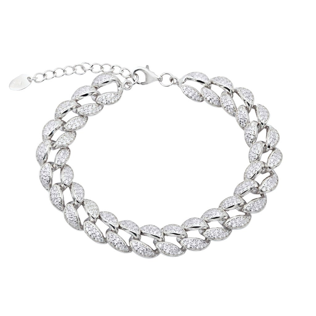 Bratara Argint Cubana 10mm cu Pietre Zirconia Albe
