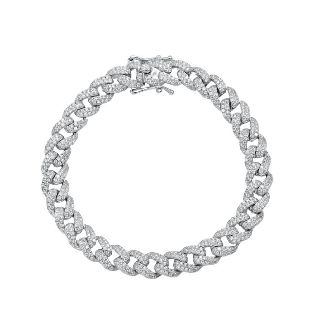 Bratara Argint Cuban Link 7mm cu Pietre CZ Albe