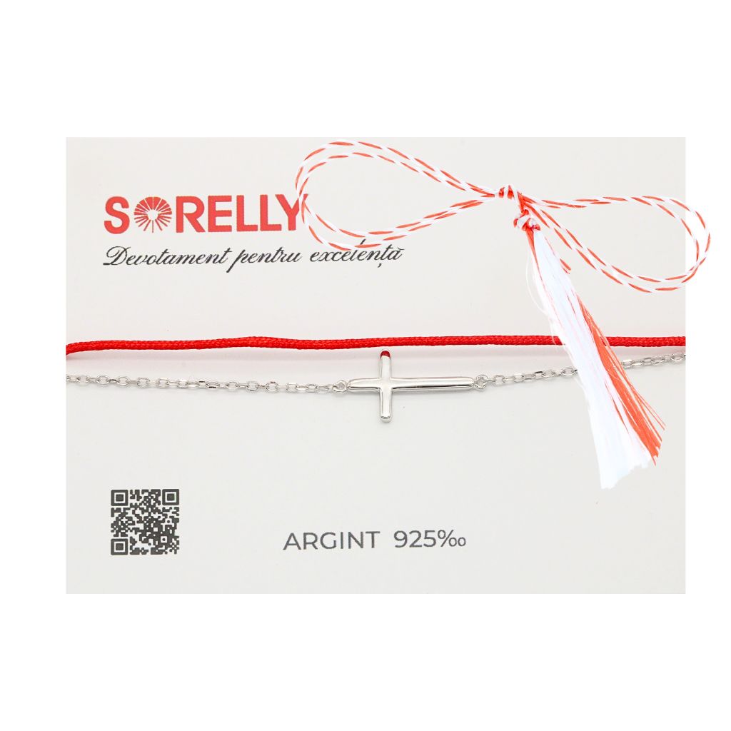 Martisor Bratara Argint si Snur Rosu Cruce