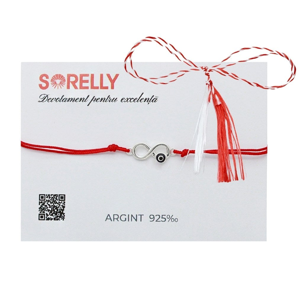 Martisor Bratara Argint Snur Rosu cu Infinit si Ochi de Deochi