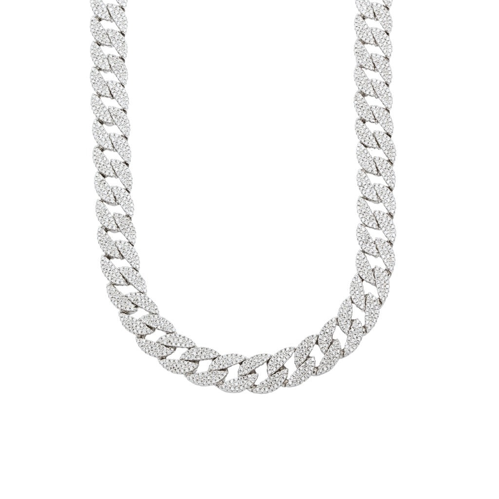 Lant Argint Cubanez 10mm cu Pietre Albe CZ