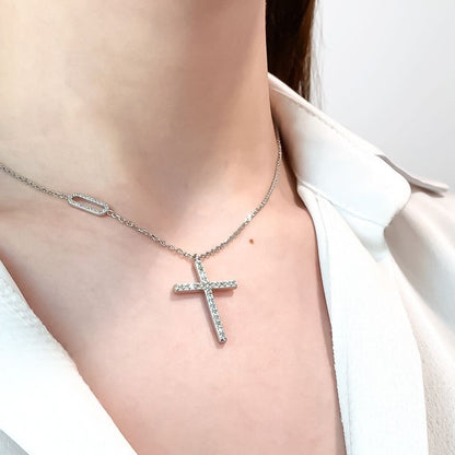 Lant Argint Modern Cross cu Pietre Zirconia