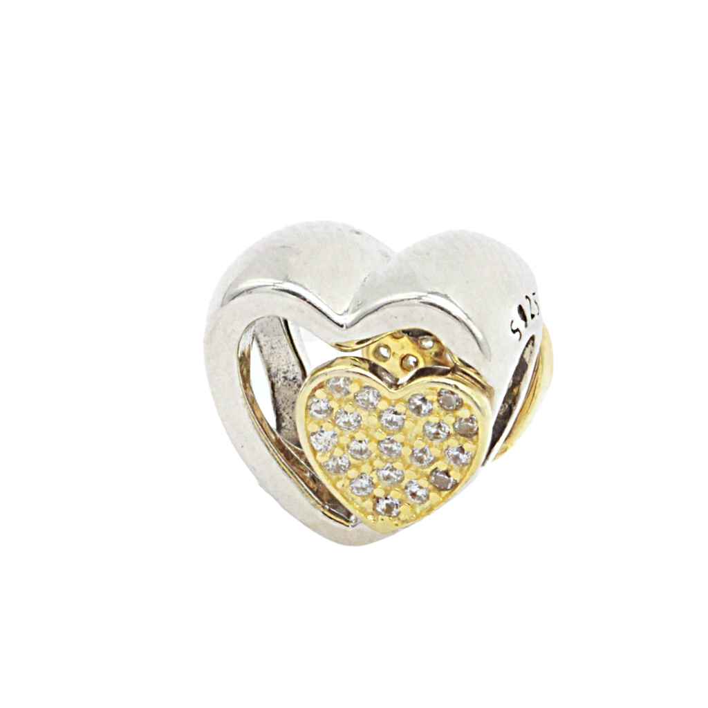 Talisman Argint Placat cu Aur pentru Bratara Lovely Hearts