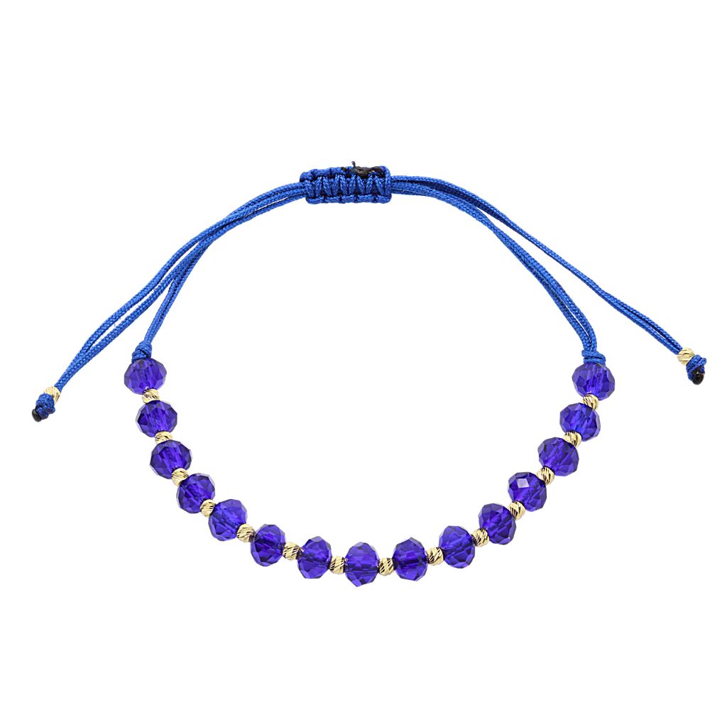 Bratara Aur 14k Snur cu Bile si Cristal Albastru 6mm