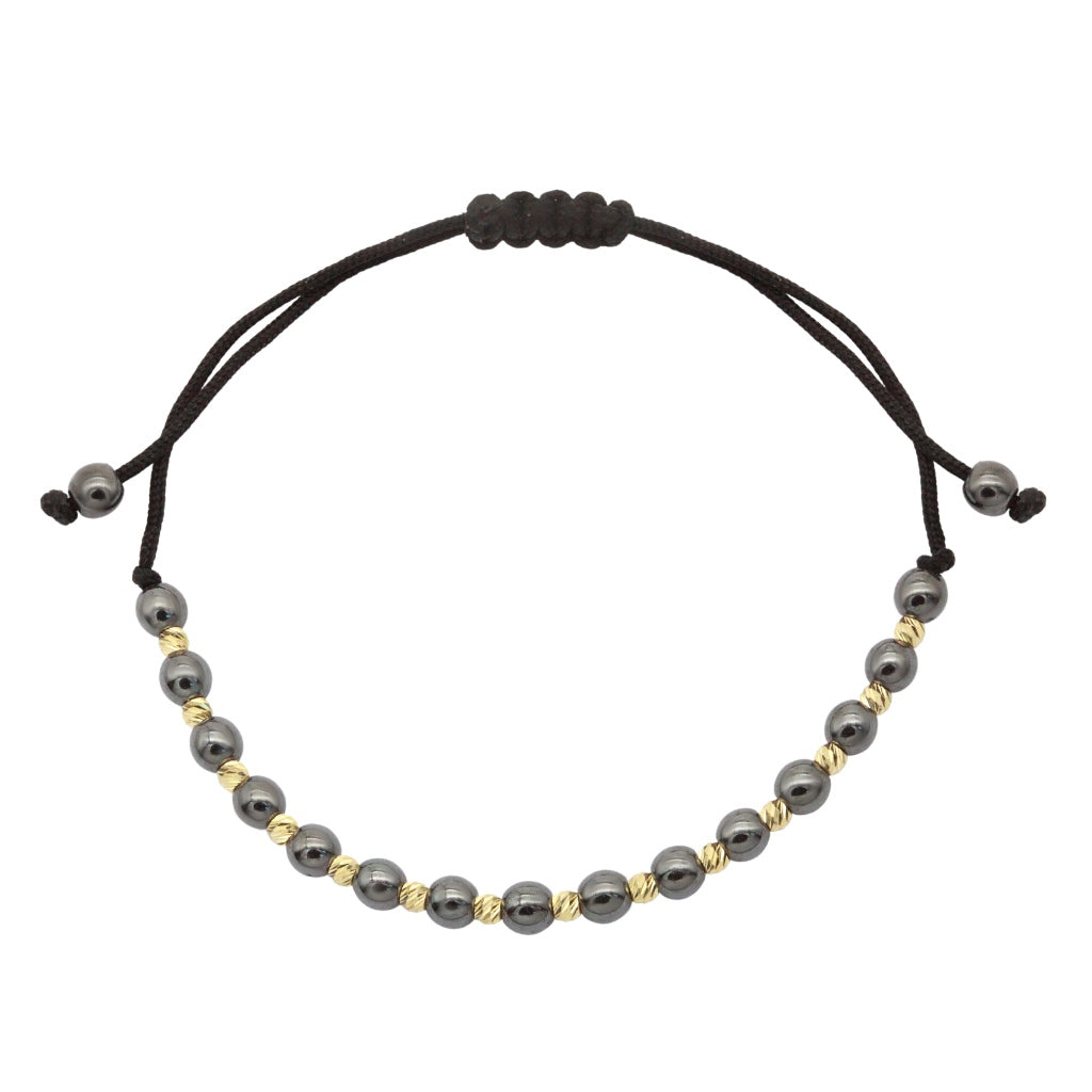 Bratara Aur 14k Snur cu Bile si Hematit Gri 4 mm