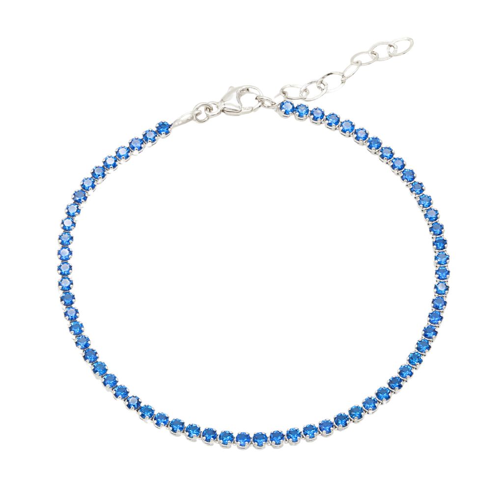 Bratara Aur Alb 14k Tennis 2mm cu Pietre Albastre
