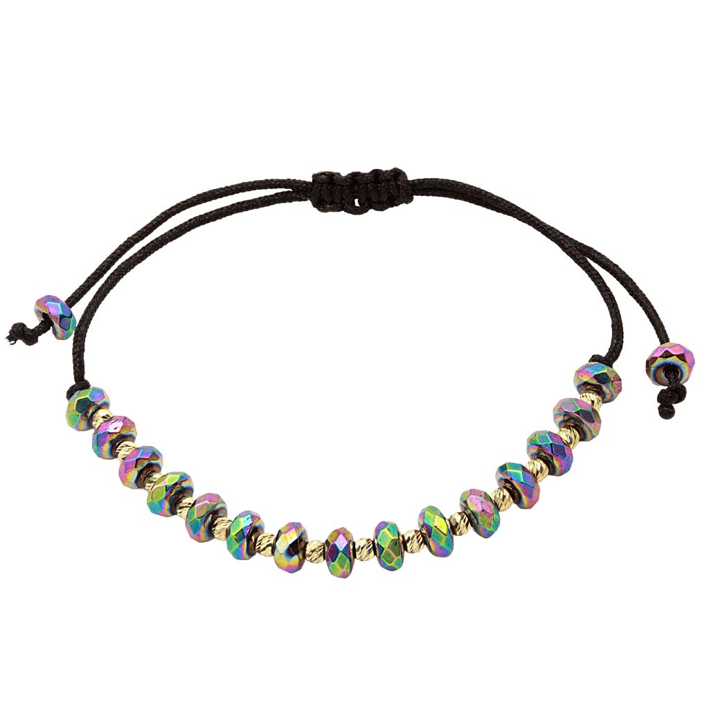 Bratara Snur Bile de Aur 14k si Hematit Multicolor