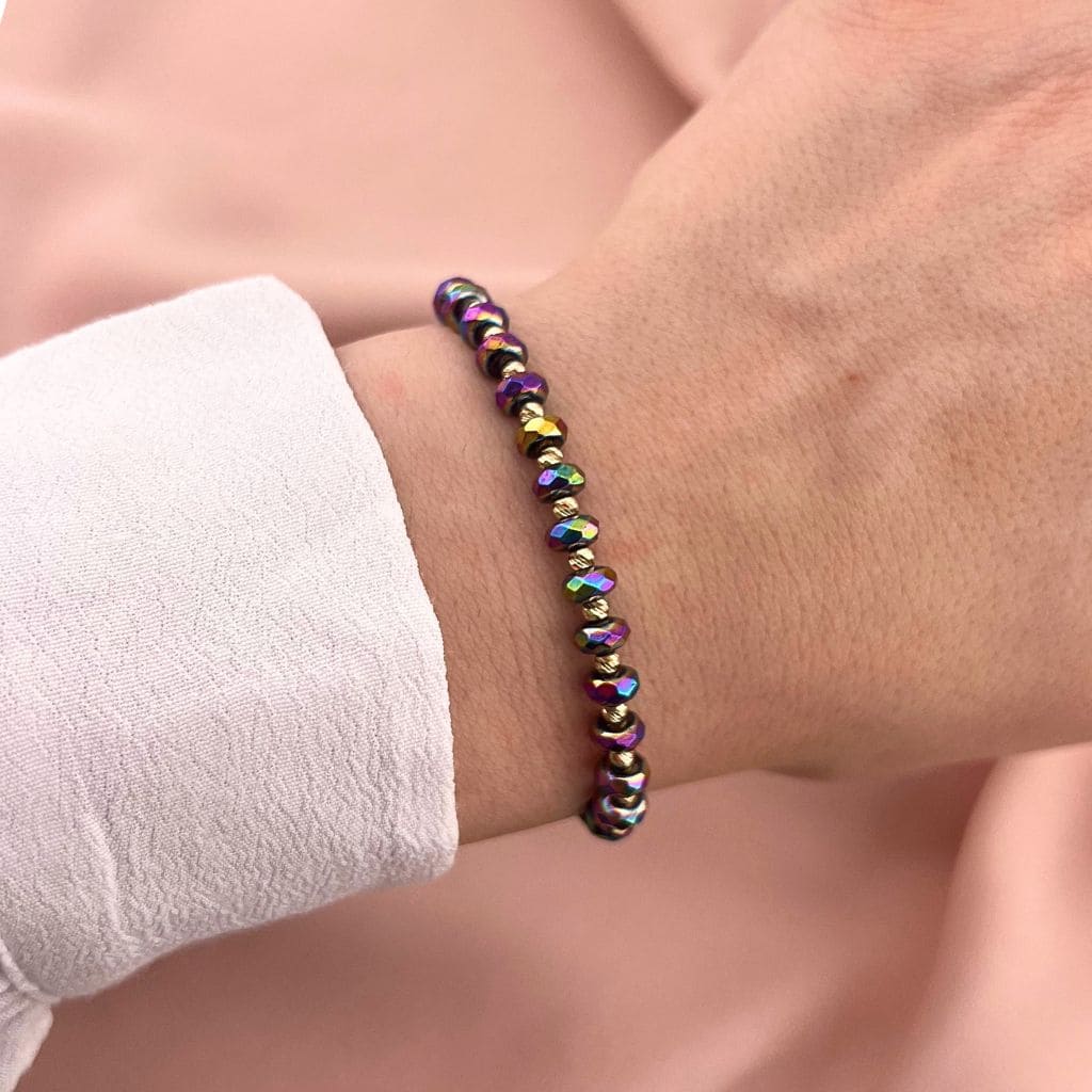 Bratara Snur Bile de Aur 14k si Hematit Multicolor