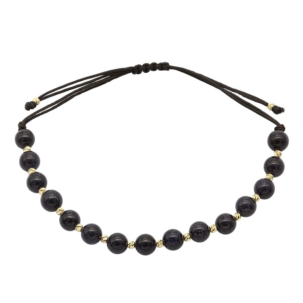 Bratara Snur cu Bile Aur 14k si Piatra Nisipului Goldstone