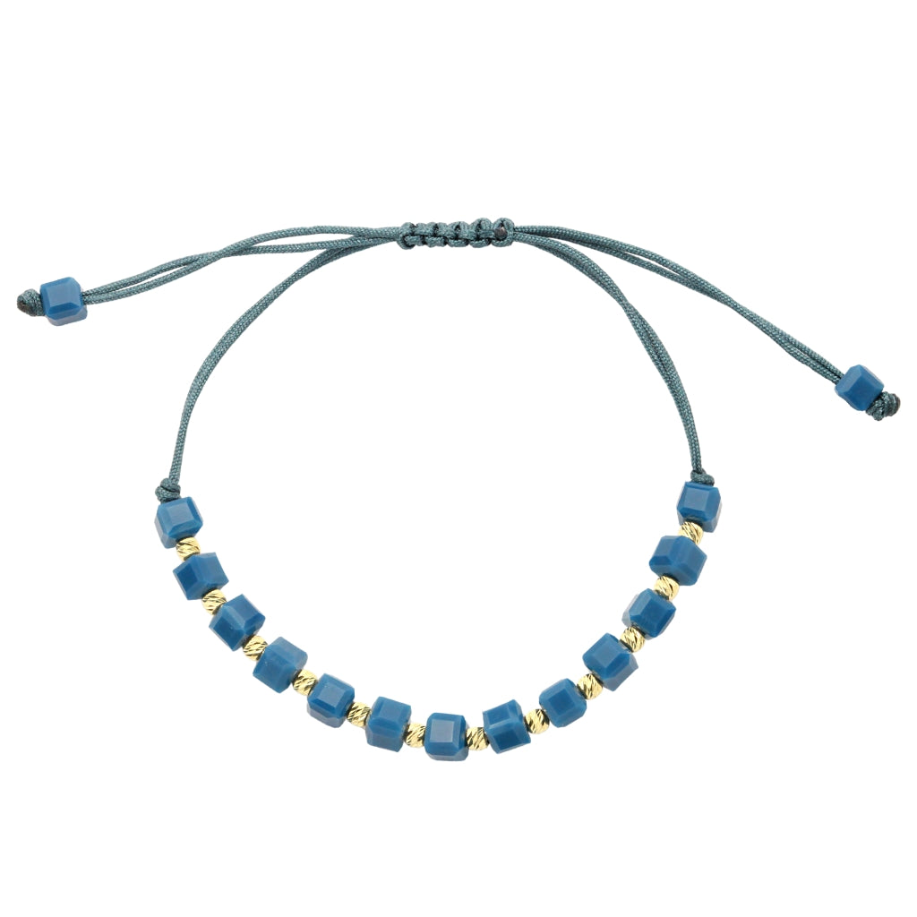 Bratara Snur cu Bile de Aur 14k si Cristal Albastru Inchis 4 mm