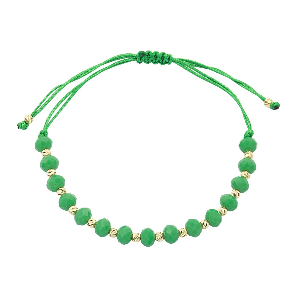 Bratara Snur cu Bile de Aur 14k si Cristal Verde 6mm