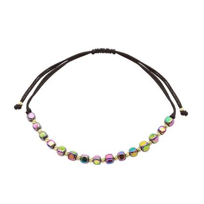 Bratara Snur cu Bile de Aur 14k si Hematit Cubic Multicolor 4 mm