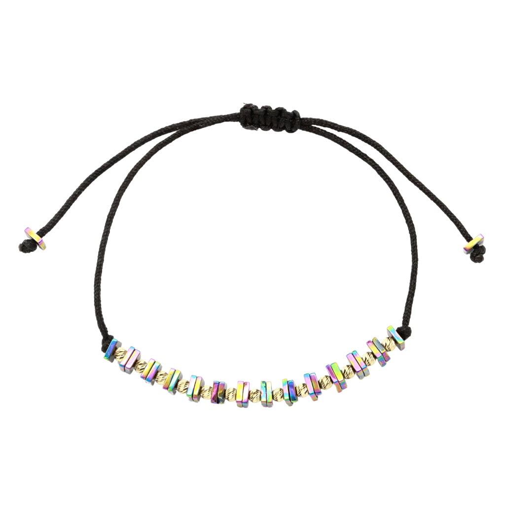 Bratara Snur cu Bile de Aur 14k si Hematit Multicolor