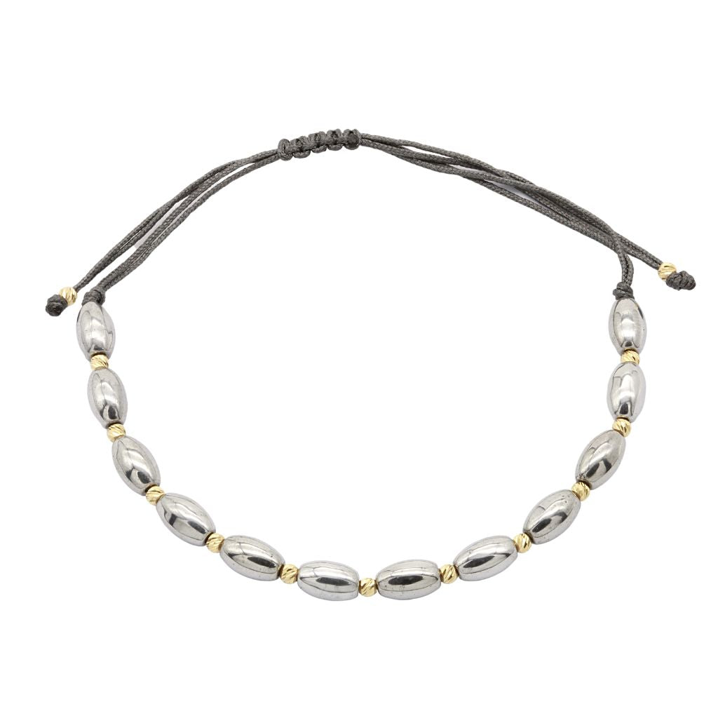 Bratara Snur cu Bile de Aur 14k si Hematit Oval 7mm