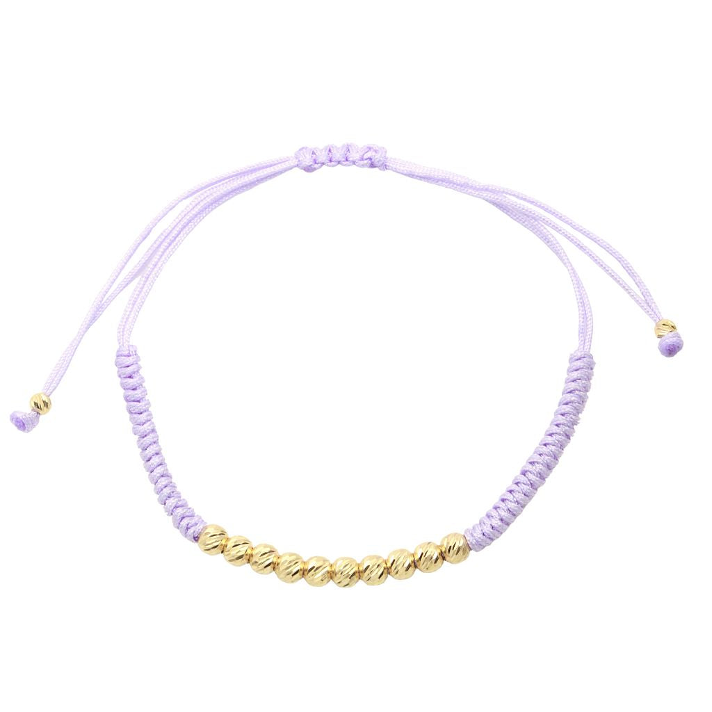 Bratara Snur Impletit Mov cu Bile de Aur 14k 4mm