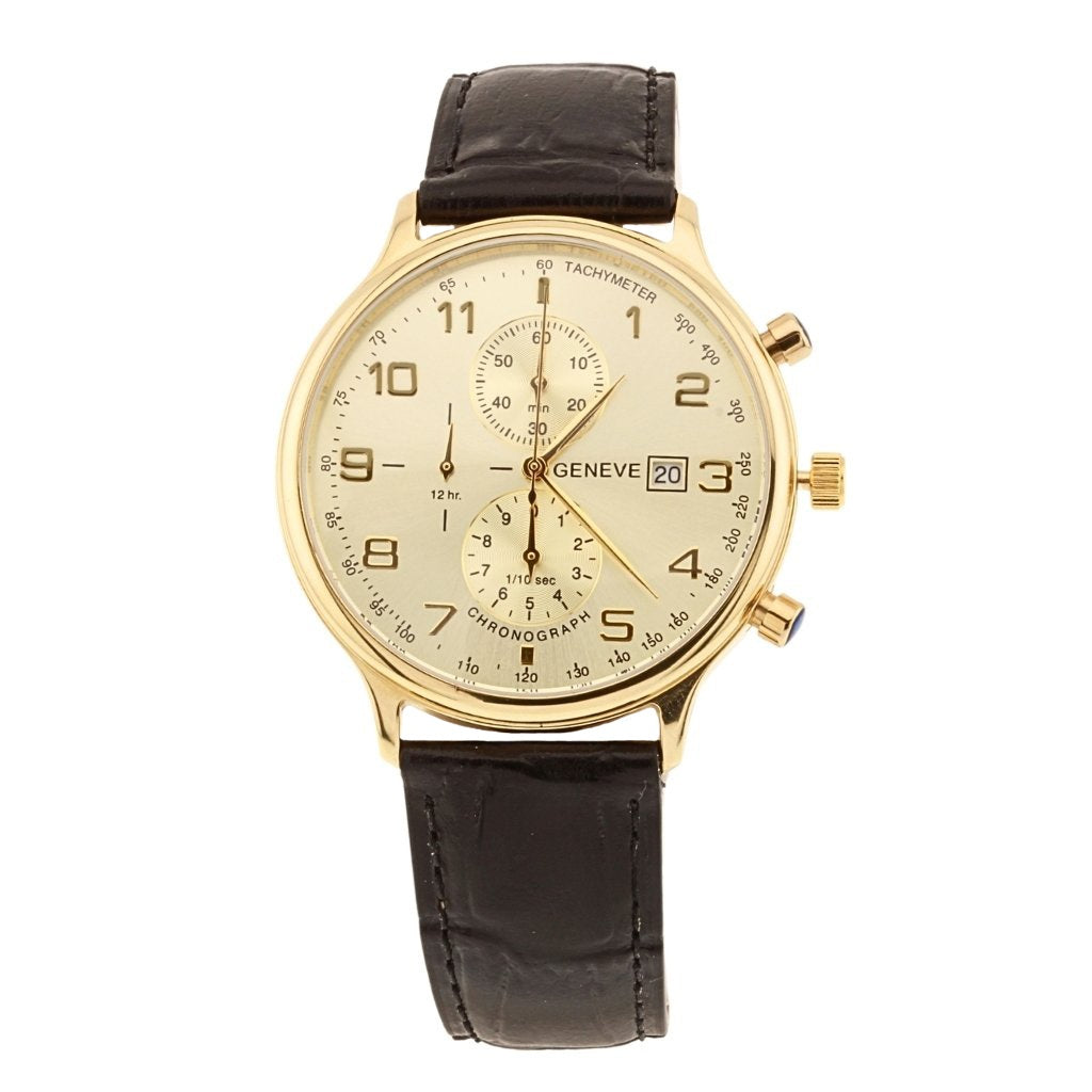 Ceas Aur 14k Geneve Barbati Curea Neagra