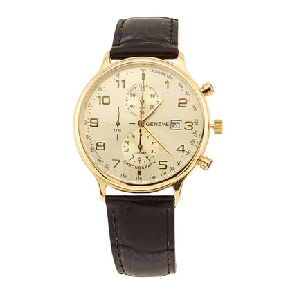 Ceas Aur 14k Geneve Barbati Curea Neagra