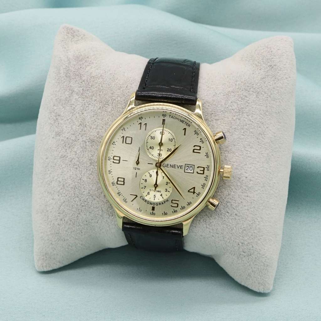 Ceas Aur 14k Geneve Barbati Curea Neagra