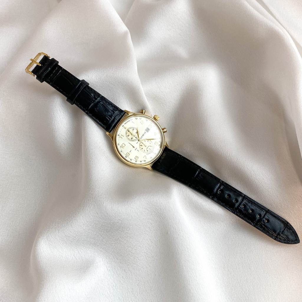 Ceas Aur 14k Geneve Barbati Curea Neagra