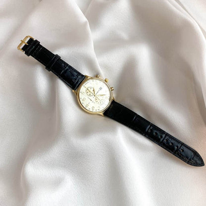 Ceas Aur 14k Geneve Barbati Curea Neagra