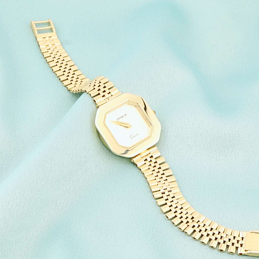 Ceas Aur 14k Geneve Dama Cadran Patrat