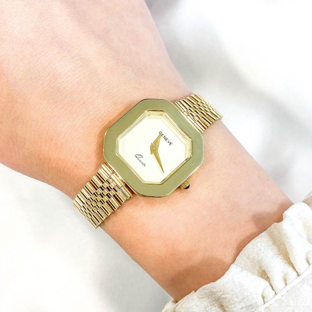Ceas Aur 14k Geneve Dama Cadran Patrat