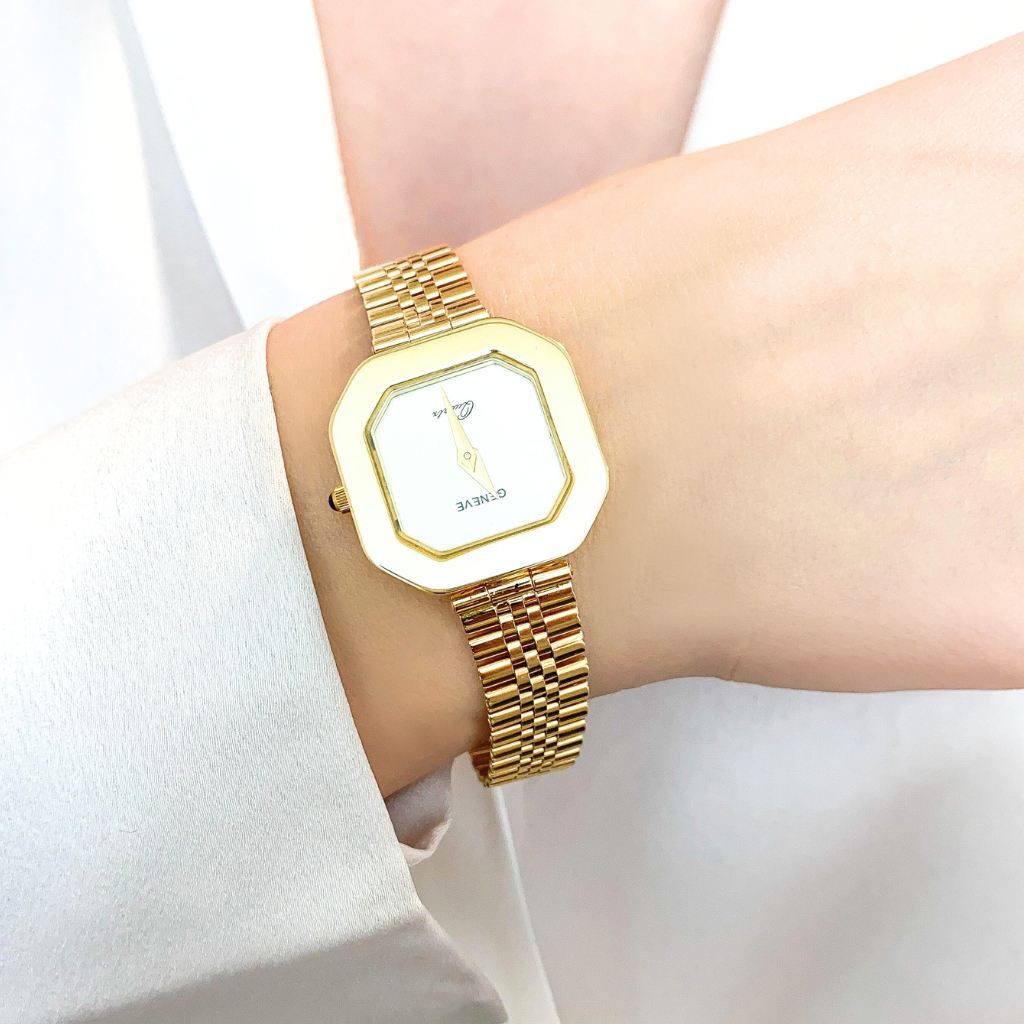 Ceas Aur 14k Geneve Dama Cadran Patrat