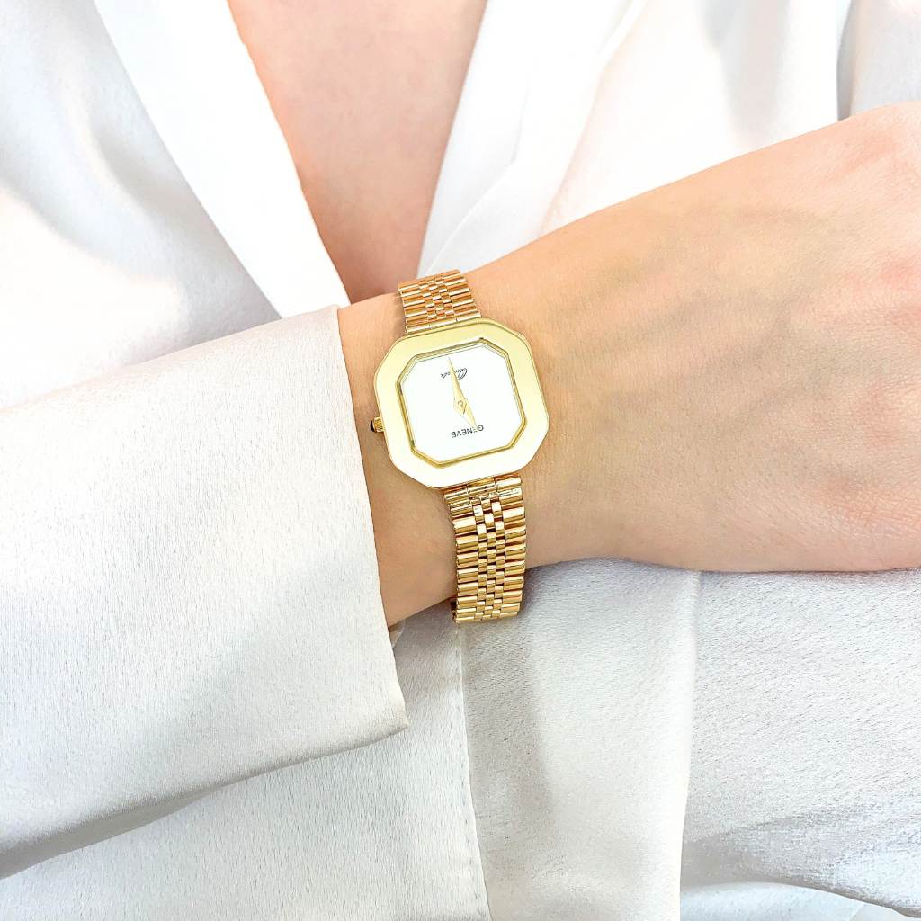 Ceas Aur 14k Geneve Dama Cadran Patrat