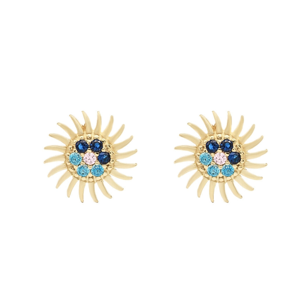 Cercei Aur 14k Soare cu Pietre Zirconia