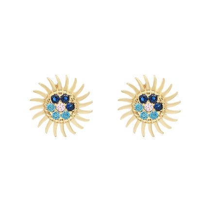 Cercei Aur 14k Soare cu Pietre Zirconia