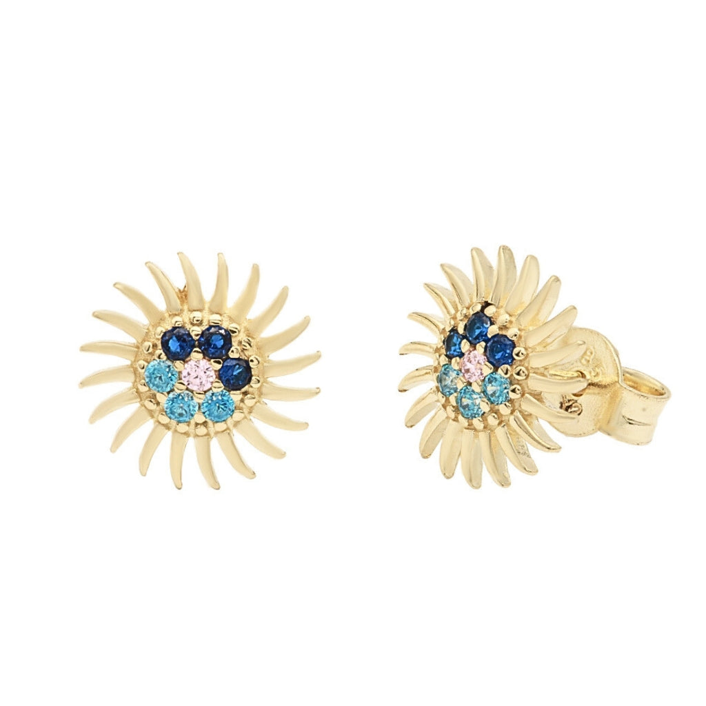 Cercei Aur 14k Soare cu Pietre Zirconia