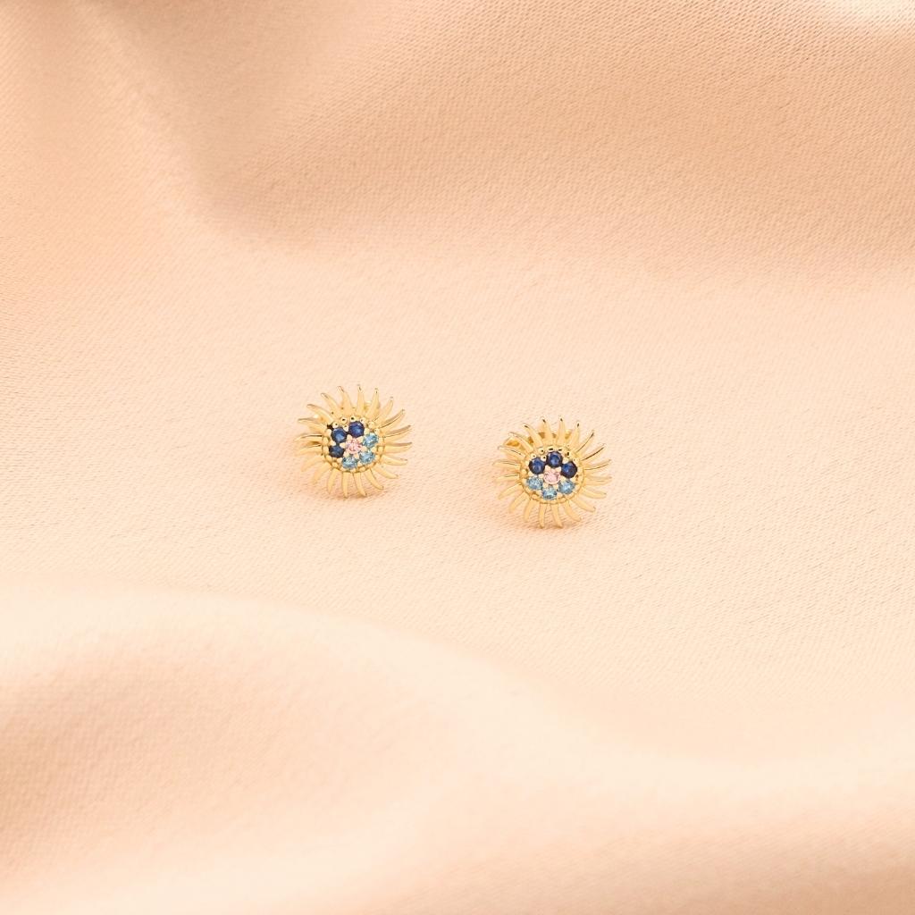 Cercei Aur 14k Soare cu Pietre Zirconia