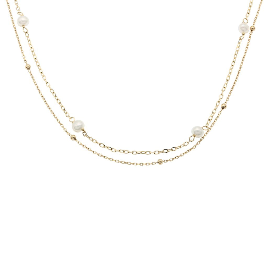 Lant Aur 14k Dublu cu Perle Naturale