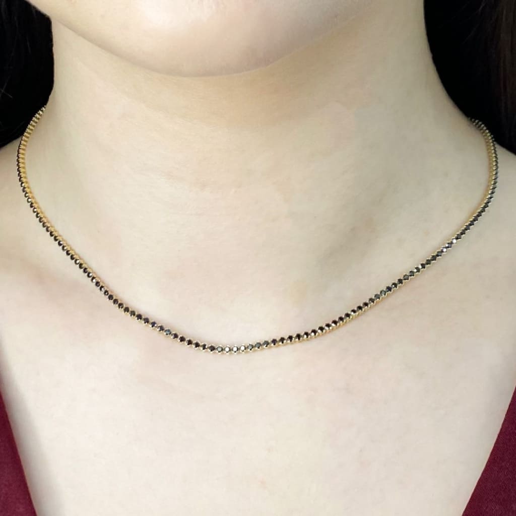 Lant Tennis Aur Galben 14k cu Pietre Negre