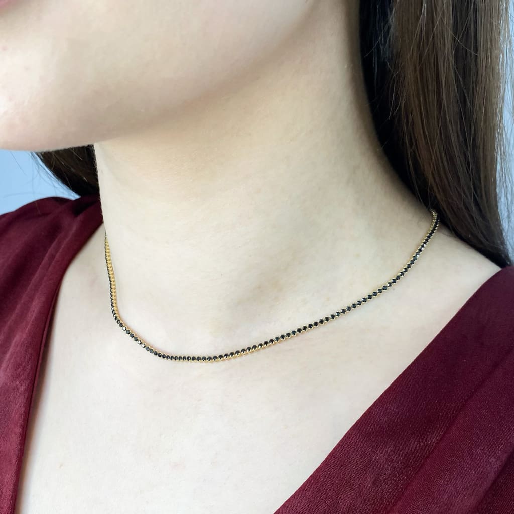 Lant Tennis Aur Galben 14k cu Pietre Negre