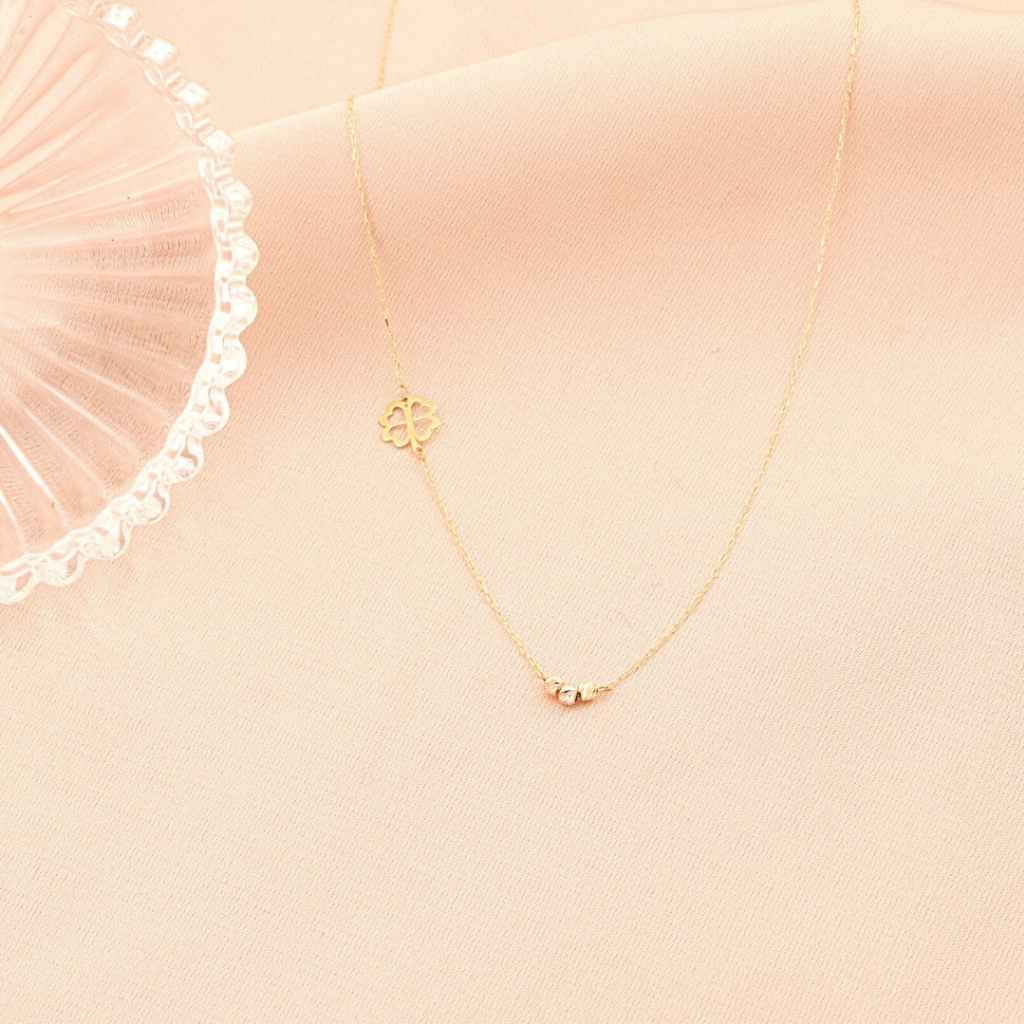 Martisor Lant Aur 14k Trifoi si Bile Multicolore