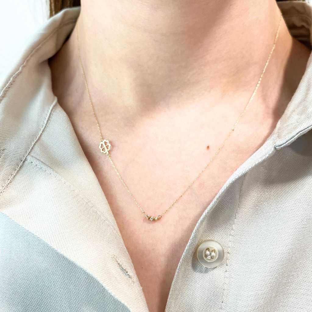 Martisor Lant Aur 14k Trifoi si Bile Multicolore
