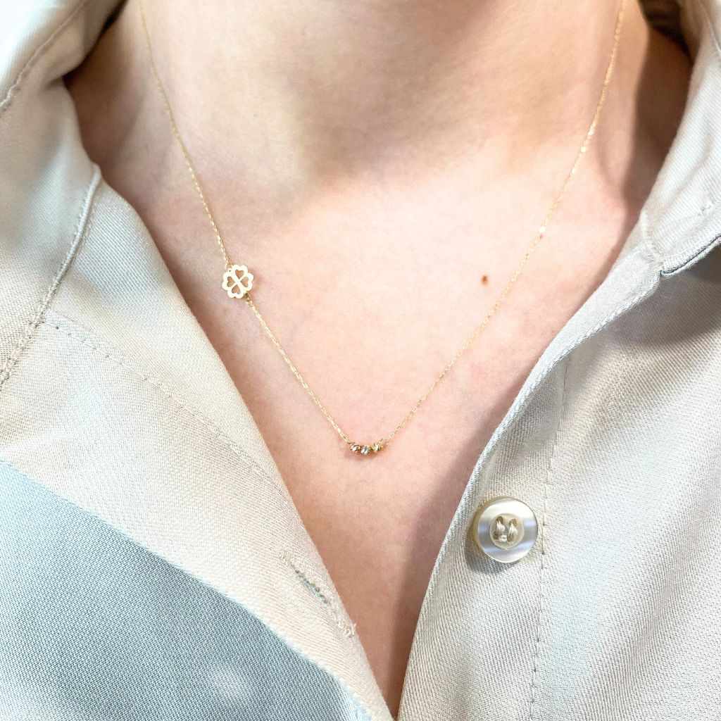 Martisor Lant Aur 14k Trifoi si Bile Multicolore
