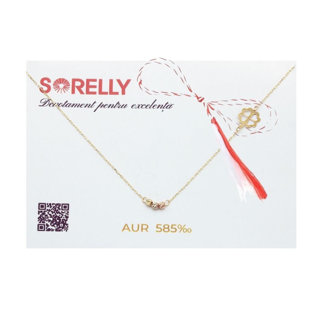 Martisor Lant Aur 14k Trifoi si Bile Multicolore