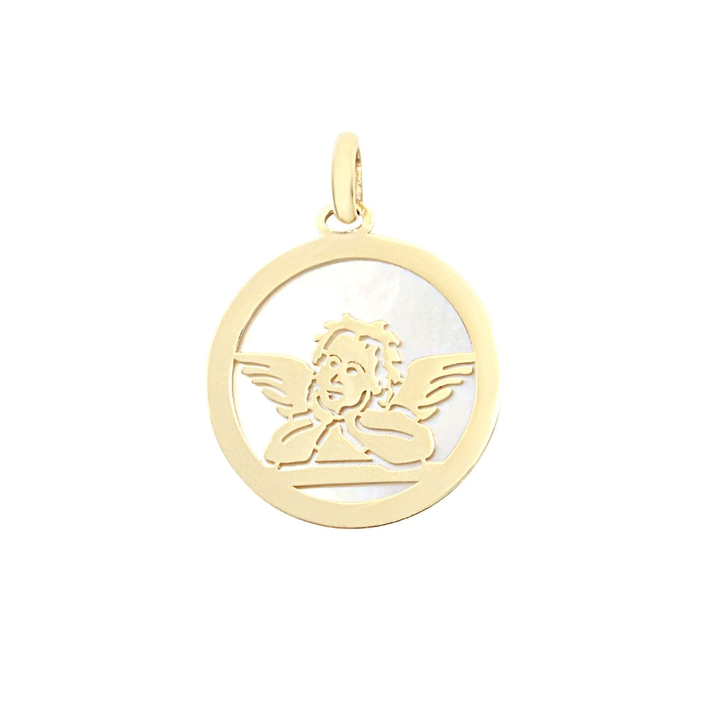 Pandantiv Aur 14k Reversibil Ingeras cu Piatra Sidef