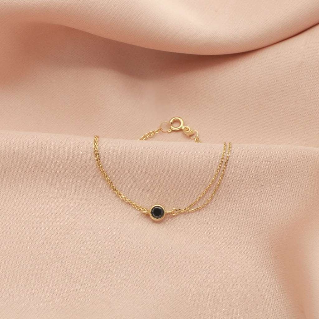 Bratara Aur 14k Minimalista cu Piatra Neagra