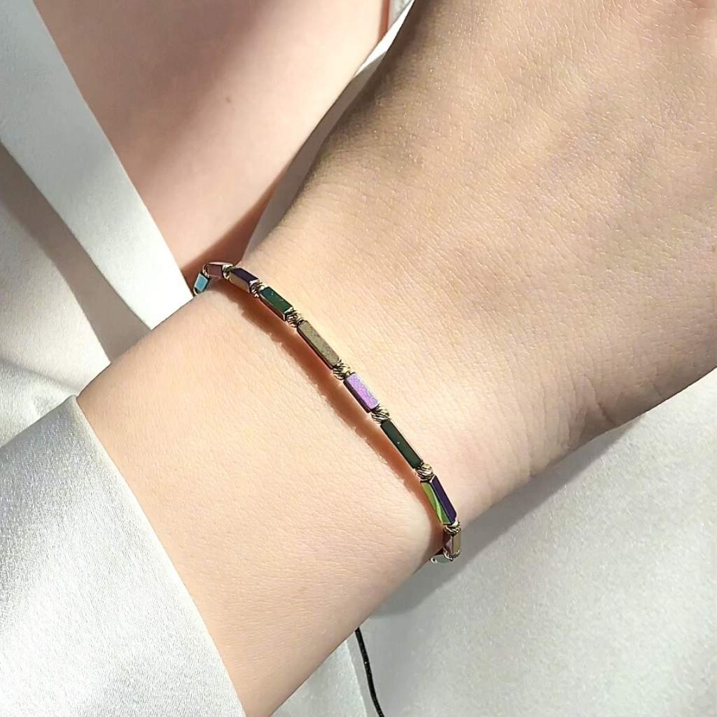 Bratara Snur Aur 14k Unisex cu Hematit Multicolor