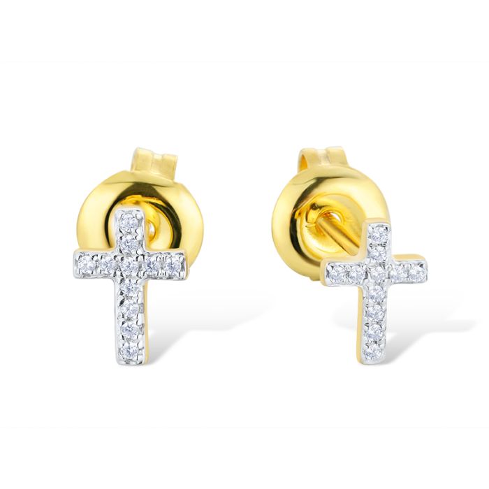 Cercei Aur 14k Cruce cu Diamante 0.07ct