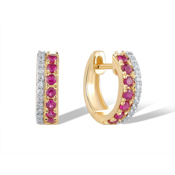 Cercei Aur 14k cu Diamante 0,071 ct si Rubin Veriga - SORELLY
